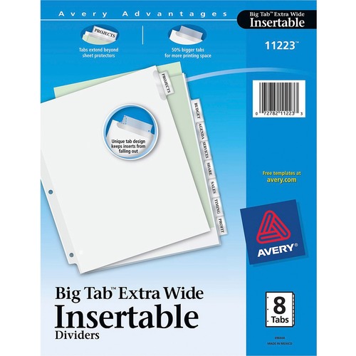 Extra Wide Insertable Dividers,11"x9",8-Tab,Clear / WE Paper