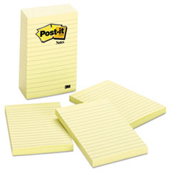 Post-it Notes, Lined, 100 Sh/Pad, 4"x6", 5/PK, Yellow