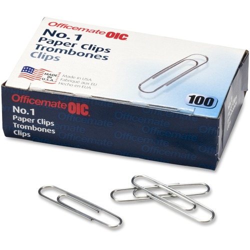 Paper Clips, Size 1, Standard, .034 Gauge, 100/BX, Silver
