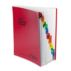 Desk File/Sorter, Daily, A-Z, 11-3/4"x1-1/2"x10", Red