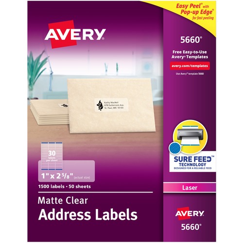 Laser Labels, Address, 1"x2-5/8", 1500/BX, Clear
