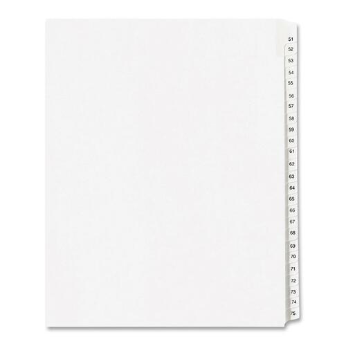 Collated Dividers, 51-75, Side Tab, 11"x8-1/2", White