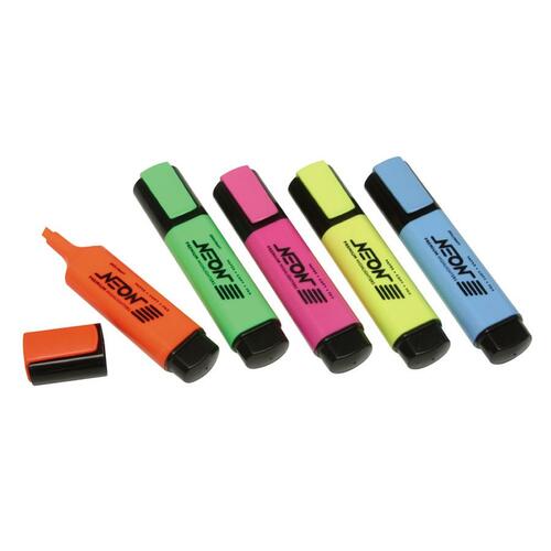 Flat Highlighter, Chisel Pt, Pocket Clip, 5/PK, AST Flrscnt.