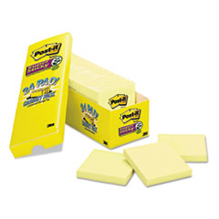 Super Sticky Pads, Cabinet PK,3"x3", 90 Sh/PD, 24/PK,Canary