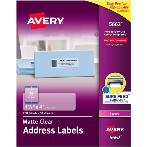 Laser Labels, Address, 1-1/3"x4", 700/BX, Clear