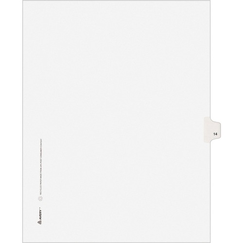 Numeric Divider, "14", Side Tab, 11"x8-1/2", 25/PK, White