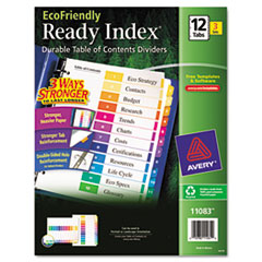T/of Contents Dividers, Recycled, 12 Tabs/ST, 3ST/PK, Multi