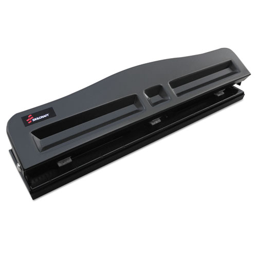 3-Hole Punch, Light Duty, Ajust, 8 Sheet Cap, MET/BK