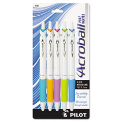 Acroball Pens, Retract, .7mm, 5/PK, WE/-AST Barrel/BK Ink