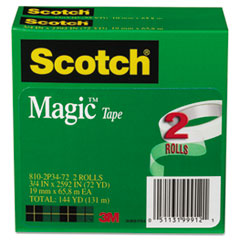 Magic Tape, 3" Core, 3/4"x2592", 2/PK, Transparent