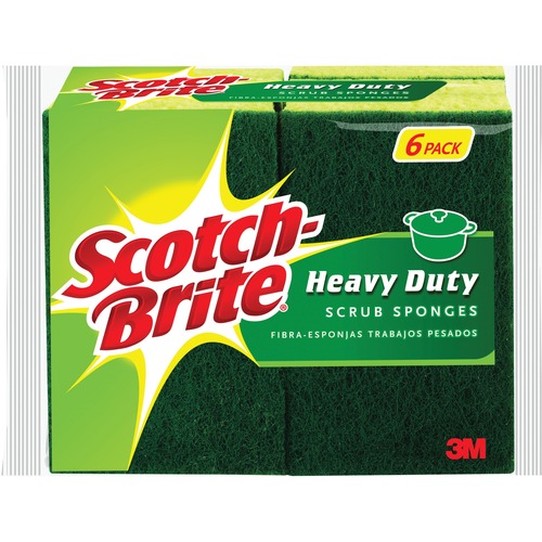 Scrub Sponge, Hvy Duty, 4-1/2"x2-3/4", 6/PK, YW/GN