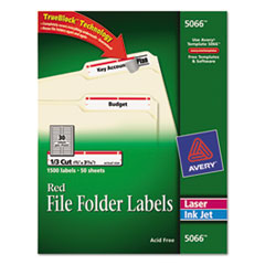 Permanent Filing Labels, 1/3 Cut, 1500/BX, Red