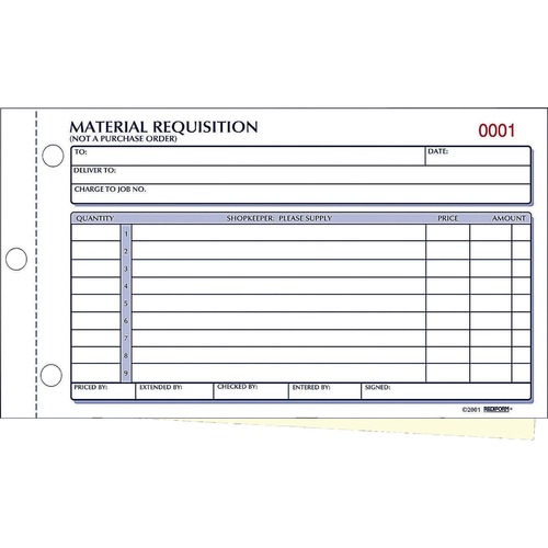 Material Req Forms, 2-Part, Crbnls, 4-1/4"x7-7/8",50/Bk
