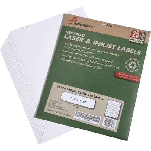 File Folder Labels,Recycled,15/16"x3-7/16",25 Sh/PK,White