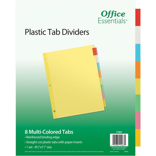 Economy Insertable Dividers, 11"x8-1/2", 8 Tabs, Multicolor