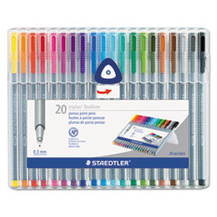 Triplus Fineliner Pens,.3mm,Metal Clad Tip,20/PK,Assorted