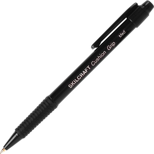 Ballpoint Pen, Retract, Cushion Grip, Med Pt, BK Ink