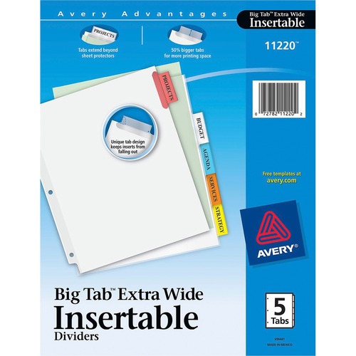 Extra Wide Insertable Dividers,11"x9",5Tab,Multi / WE Paper