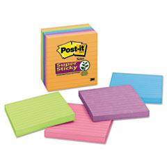 Super Sticky Pads,Lined,90 Sh/PD,4"x4",6/PK,Assorted