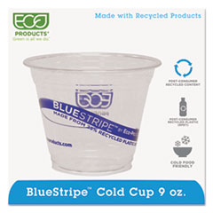 Cold Cup, Blue Stripe, 9oz, Rcyl'd PET, 1000/CT, Clear