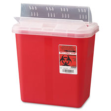 Biohazard Sharps Container W/Clear Drop Lid, 2 Gallon, Red