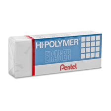 Pentel Hi-Polymer Eraser, Rectangular, Medium, White, Latex-Free Hi-Polymer, 3/Pack