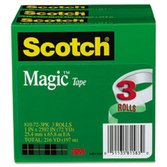 Magic Tape, 3" Core, 1"x2592", 3/PK, Transparent
