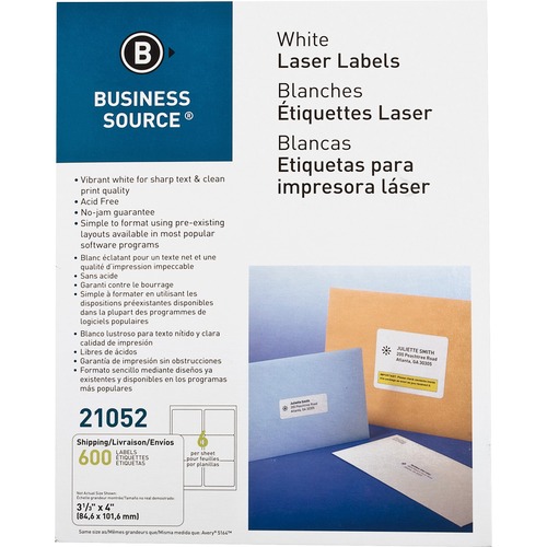 Mailing Label, Laser, 3-1/3"x4", 600/PK, White