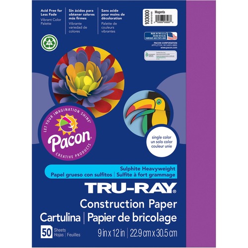 Construction Paper, 76lb., 9"x12", 50/PK, Magenta