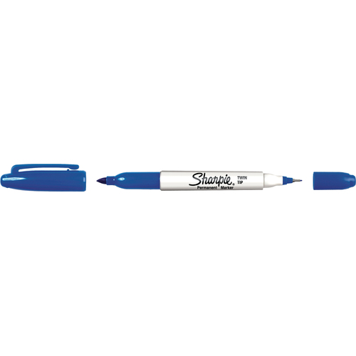 Twin Tip Permanent Marker, Fine/Ultra Fine Point, Blue Ink