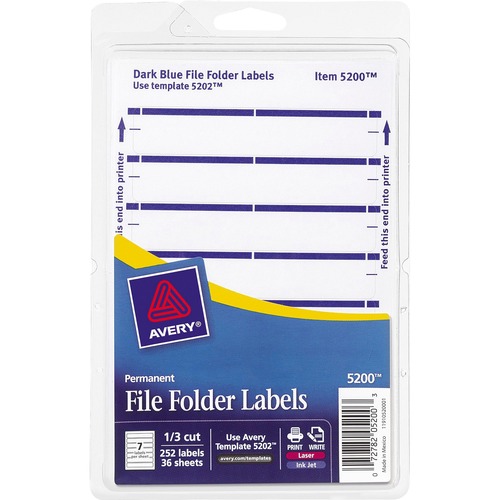 Permanent Filing Labels, 11/16"x3-7/16", 252/PK, Dark Blue