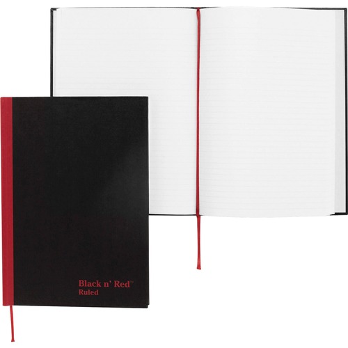 Casebound Notebook,Ruled,24 lb,96 Sheets,8-1/4"x5-7/8",BK/RD