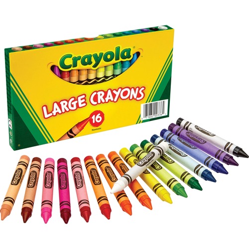 Large Crayons, Lift Lid Box, 4"x7/16",16/BX, AST