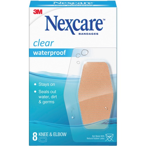 Knee/Elbow Bandages, Waterproof, 2-3/8"x3-1/2", 8/PK,Clear