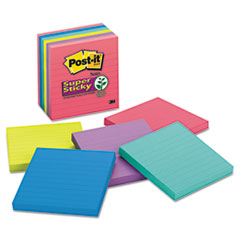 Super Sticky Notes,Lined,90 Sh/Pad,4"x4", 6/PK, Assorted