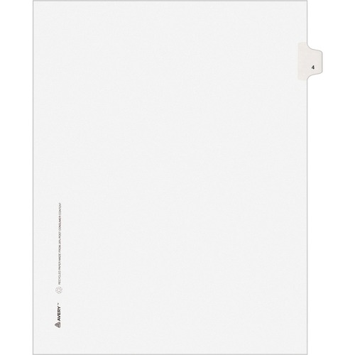 Numeric Divider, "4", Side Tab, 11"x8-1/2", 25/PK, White