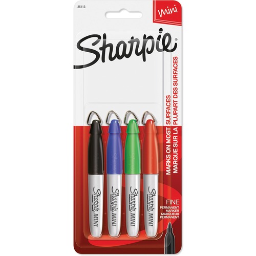 Mini Sharpie Marker,Permanent,Fine Point,4/ST,BK/RD/BE/GN