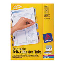 Printable Tabs, Self-Adhesive, 96/PK, 1-1/4", Assorted