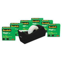 Tape Dispenser, w/6 Rolls, 1" Core 3/4"x1000"Tape, 6/PK, BLK