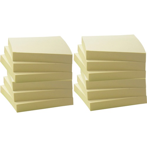 Recycled Adhesive Note Pads, 3"x3", 12/PK, Yellow