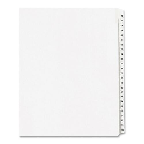Collated Dividers, 76-100, Side Tab, 11"x8-1/2", White