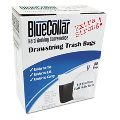 Can Liners, Drawstring, 13Gal.,.8mi, 24"x28",80/PK, E