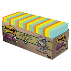 Super Sticky Notes,Cabinet Pk,70 Shts, 3"x3", 24/PK, AST