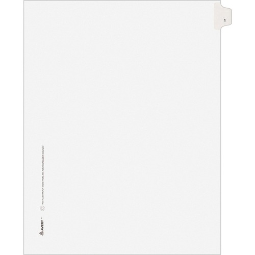 Numeric Divider, "1", Side Tab, 11"x8-1/2", 25/PK, White