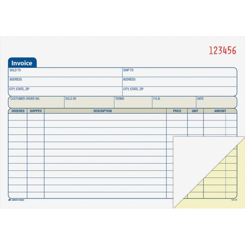 Invoice Book, 2-Part, Carbonless, 8-7/16"x5-9/16", 50 Set/BK