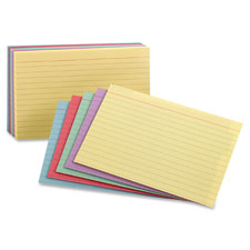 Index Cards, Ruled, 3"x5", 100/PK, Assorted