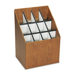 Upright Roll File, 12 Slots, 15"x12"x22", Walnut Finish