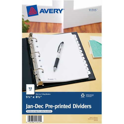 Monthly Tab Dividers, 7-Hole Punched, Jan-Dec, 12/PK, WE