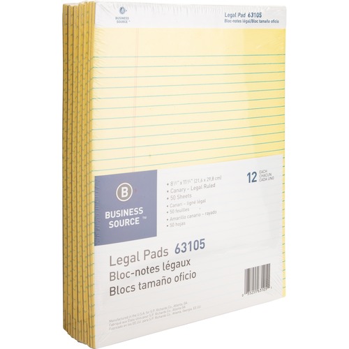 Legal Pads, Legal Ruled, 50 Sht, 8-1/2"x11-3/4",12Pack, CA