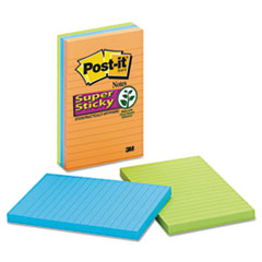 Super Sticky Pads,Lined,90 Sh/PD,4"x6",3/PK,Assorted